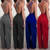 Sexy Backless One-shoulder High Waist Solid Color Jumpsuit 