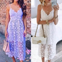 Sexy Backless V-neck High Waist Sling Lace Dress