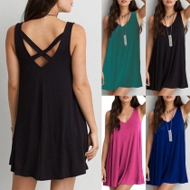 Sexy Backless Sleeveless V-neck Solid Color Loose Dress