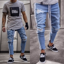 Fashion Contrast Color Slim Fit Ripped Men's Jeans 