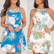 Sexy Backless High Waist Printed Sling Dress