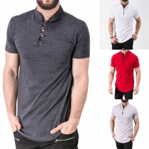 Fashion Solid Color Short Sleeve Stand Collar Men's T-shirt 