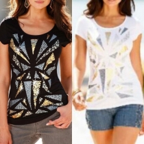 Casual Style Short Sleeve Round Neck Printed T-shirt 