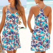 Sexy Backless Printed Sling Dress
