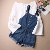 Fashion High Waist Slim Fit Sling Denim Shorts Overalls 