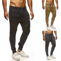 Fashion Solid Color Drawstring Waist Men's Sports Pants 
