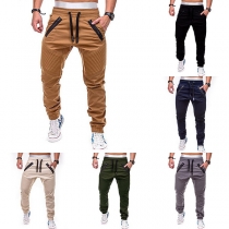 Fashion Solid Color Drawstring Waist Men's Casual Sports Pants 