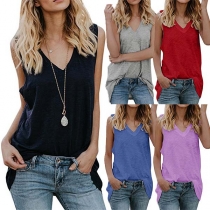 Fashion Solid Color Sleeveless V-neck Tank Top 