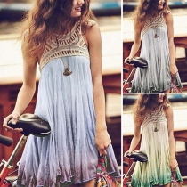 Fashion Lace Spliced Sleeveless Round Neck Color Gradient Dress