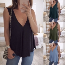 Sexy Deep V-neck Sleeveless Solid Color Loose Top