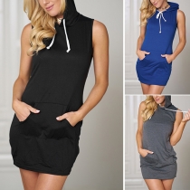 Fashion Solid Color Sleeveless Hooded Sports Dress