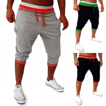 Fashion Contrast Color Drawstring Waist Men's Sports Capri Pants 