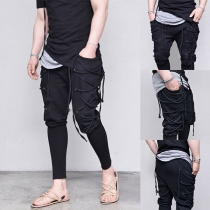 Fashion Solid Color Elastic Waist Lace-up Men's Casual Pants 