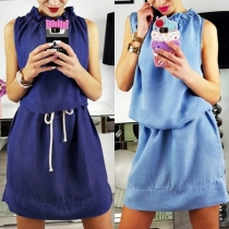 Fashion Solid Color Sleeveless Ruffle Stand Collar Dress