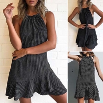 Fashion Sleeveless Ruffle Hem Dots Printed Dress