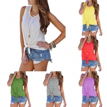 Fashion Round-neck Solid Color Sleeveless Bowknot Vest