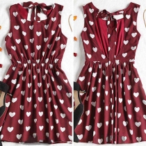 Sexy Backless Heart Printed Sleeveless Dress