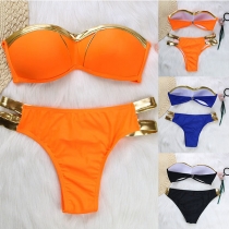 Sexy Low-waist Contrast Color Bandeau Bikini Set 