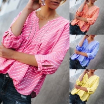 Fashion Sweetheart Neckline Printed Pattern Long Sleeve Irregular Hem Shirt