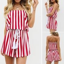 Sexy Backless Strapless Striped Romper 