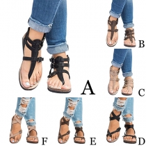 Fashion Peep Toe Flat Heel Hollow Out Thong Sandals 