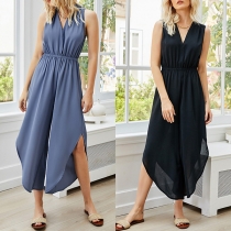 Sexy Deep V-neck Sleeveless Solid Color Backless Slim Fit Jumpsuit