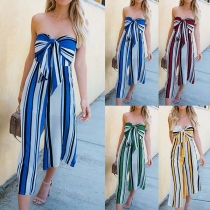 Sexy Strapless High Waist Contrast Color Striped Jumpsuit 