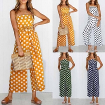 Sexy Backless High Waist Dots Printed Sling Jumpsuit 