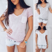 Simple Style Short Sleeve V-neck Solid Color T-shirt 