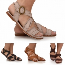 Fashion Solid Color Flat Heel Open Toe Sandals 