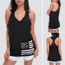 Sexy Backless Round Neck Hollow Out Solid Color Tank Top 