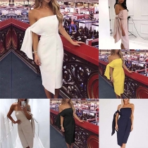 Sexy Off-shoulder Solid Color High Waist Slim Fit Dress
