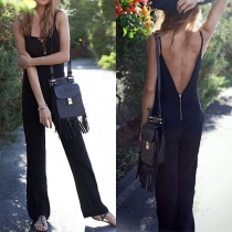 Sexy Backless Lace-up V-neck Solid Color Sling Jumpsuit 