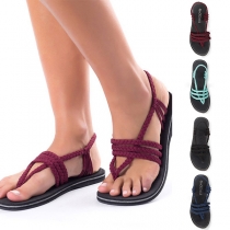 Bohemian Style Flat Heel Woven Thong Sandals 