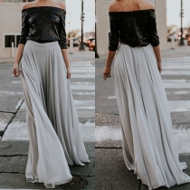 Fashion Solid Color High Waist Maxi Skirt 