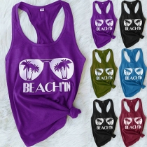 Fashion Round Neck Printed Casual Tank Top 