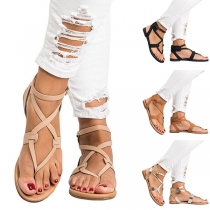 Fashion Solid Color Flat Heel Crossover Thong Sandals 