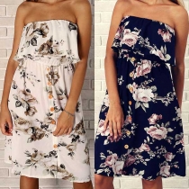Sexy Flounce Layer Off-the-shoulder Button Front Floral Dress