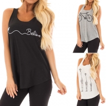 Fashion Printed Round Neck Loose Tank Top 