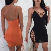 Sexy Deep V-neck Backless Lace-up Slim-fit Cami Dress