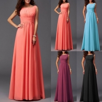 Fashion Solid Color Sleeveless Twist Chiffon Slim Fit Long Dress