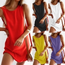Fashion Solid Color Sleeveless Round Neck Loose Dress