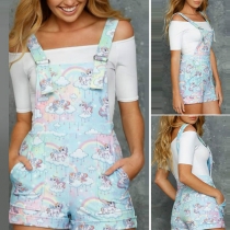 Fashion High Waist Slim Fit Printed Sling Shorts Overalls 