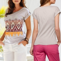 Fashion Short Sleeve Round Neck Printed T-shirt