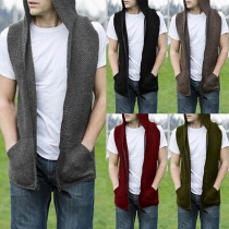 Fashion Solid Color Sleeveless Hooded Men's Knit Vest