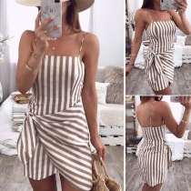 Sexy Backless Side-knotted Slim Fit Sling Striped Dress