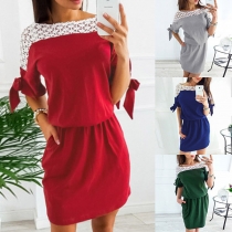 Sexy Lace Spliced Short Sleeve Round Neck Dress