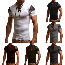 Fashion Contrast Color Short Sleeve Stand Collar Men's T-shirt