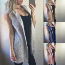 Fashion Solid Color Sleeveless Knitted Cardigan 
