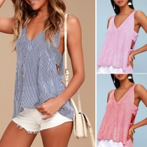 Sexy V-neck Backless Creative Lace-up Stripe Cami Top
